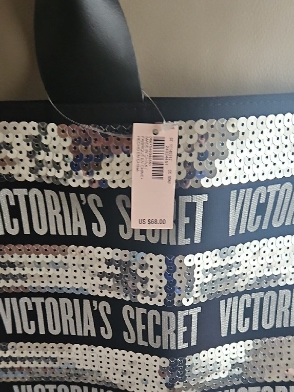 NWT Victoria's Secret Black and Silver Sequin Logo Tote And Change Purse - Picture 2 of 9